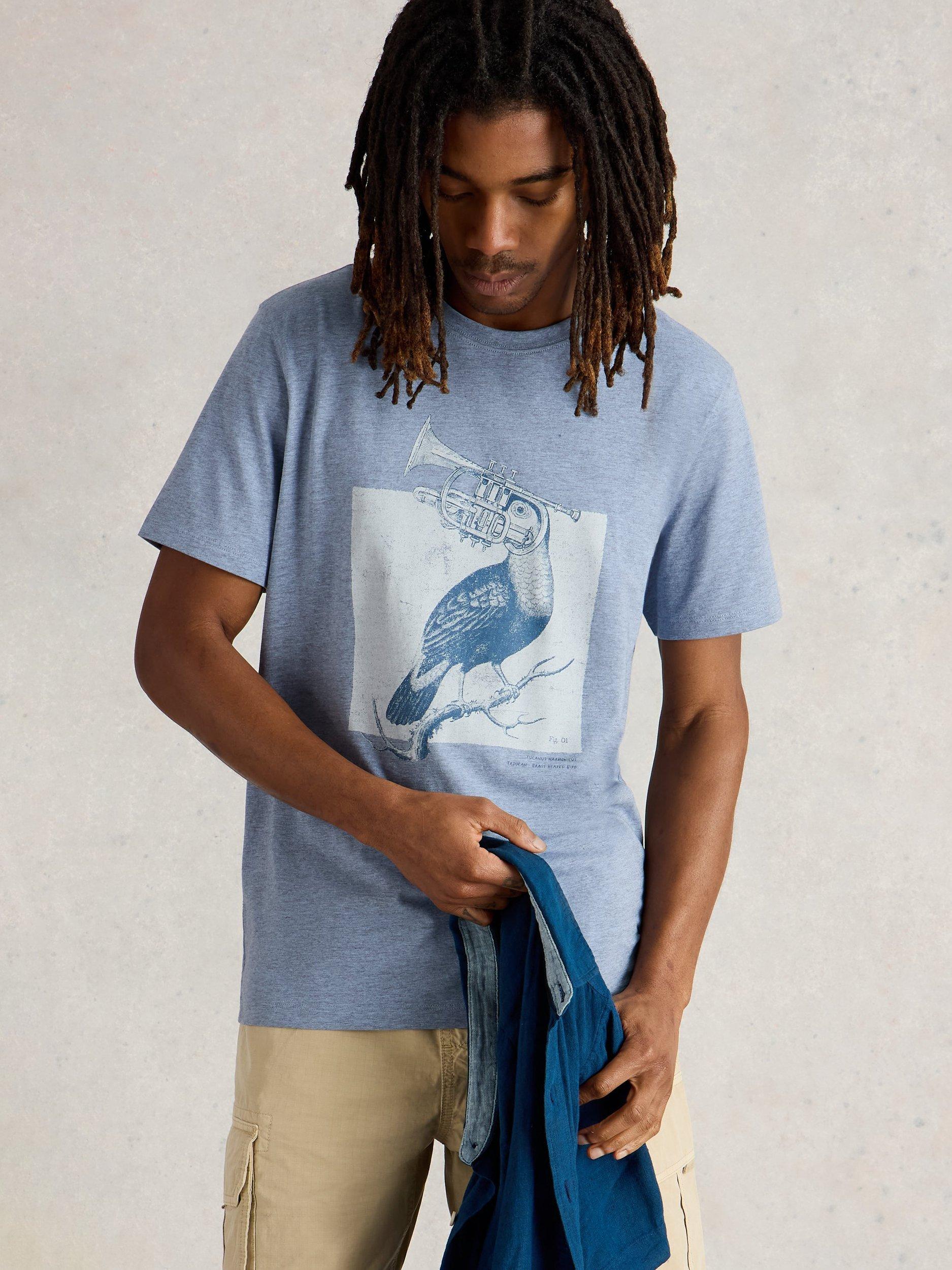 Product image 4 of 6, which shows White Stuff Cotton Blend Regular Fit Short Sleeve Toucan Graphic T-Shirt, Blue/Multi, XL