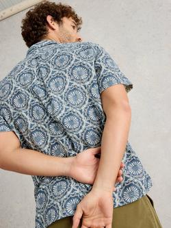 White Stuff Finsbury Cotton Regular Fit Tile Effect Shirt, Blue/Multi - view 2, Blue/Multi