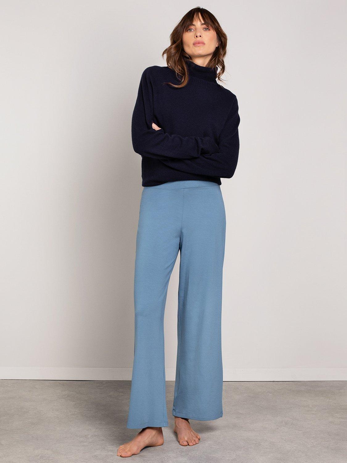 Product image 1 of 3, which shows Celtic & Co. Lauren Wide Leg Trousers, Oxford Blue, XS