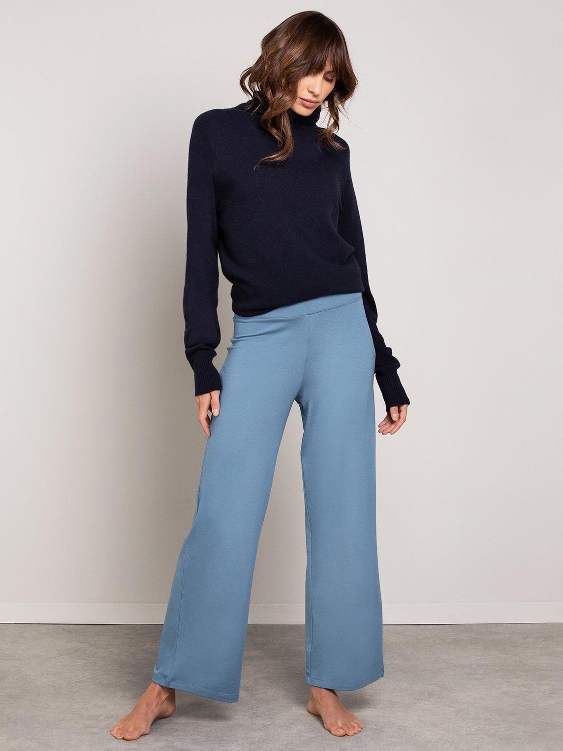 Product image 2 of 3, which shows Celtic & Co. Lauren Wide Leg Trousers, Oxford Blue, XS