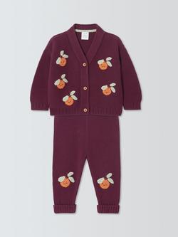 John Lewis Baby Clementine Knit Cardigan & Trousers Set, Purple, Purple
