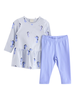 Lindex Baby Seahorse Print Tunic Top & Leggings Set, Light Blue, Light Blue