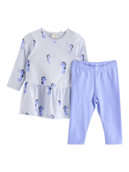 Lindex Baby Seahorse Print Tunic Top & Leggings Set, Light Blue, Light Blue