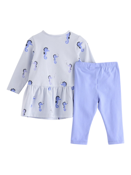 Lindex Baby Seahorse Print Tunic Top & Leggings Set, Light Blue - view 2, Light Blue