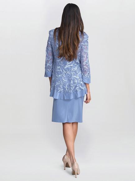 Gina Bacconi Beverley Soutache Dress & Jacket With Necklace - view 2, Mid Blue