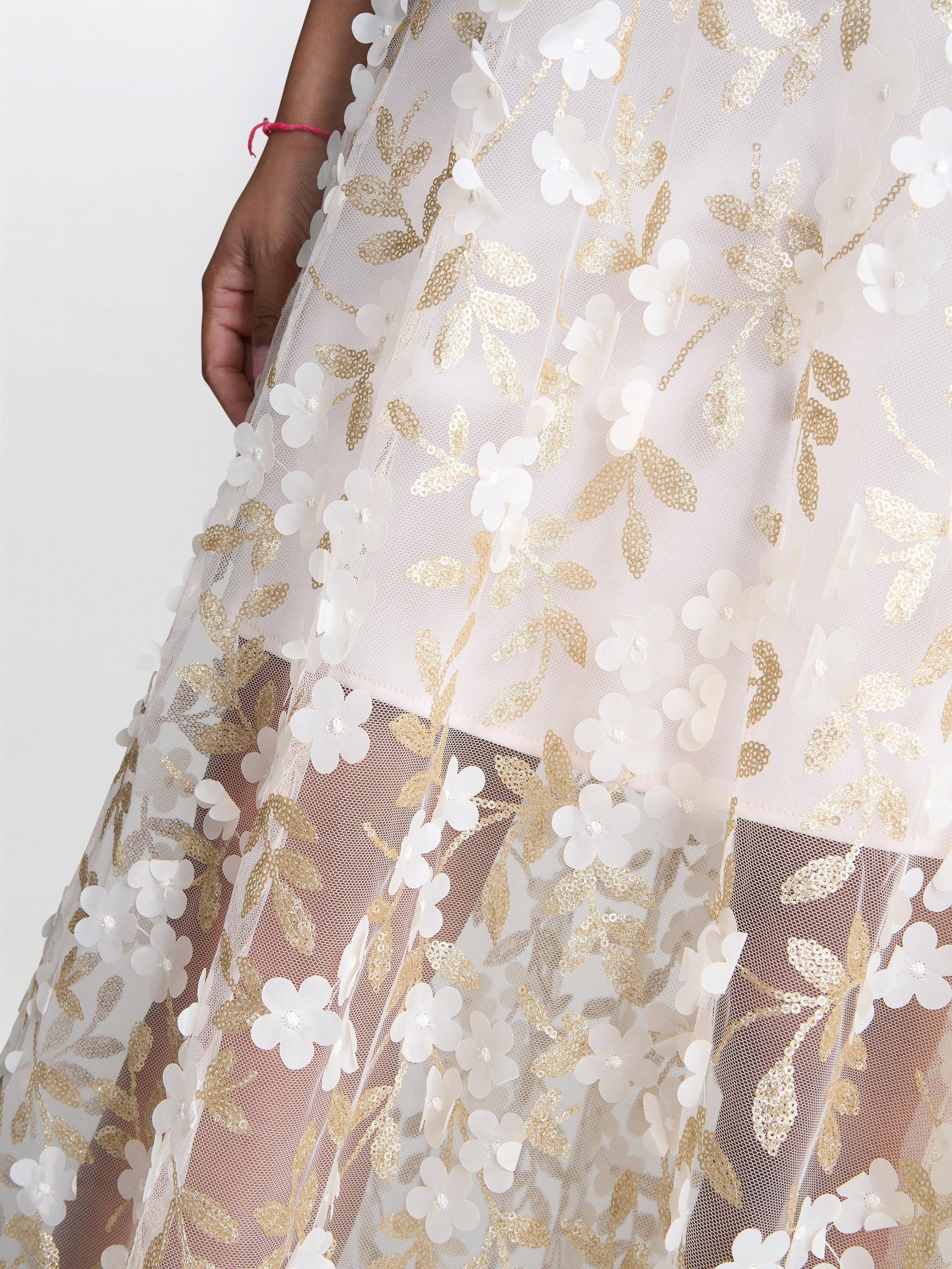 Product image 5 of 6, which shows Gina Bacconi Zafira V-Neck Embroidered Maxi Dress, Champagne, 8