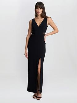 Gina Bacconi Wendy V-Neck Mesh Panel Maxi Dress, Black, Black