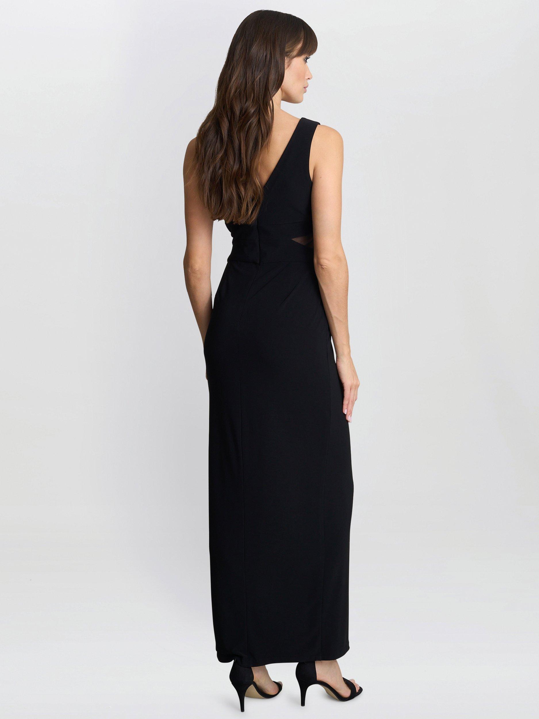 Product image 2 of 6, which shows Gina Bacconi Wendy V-Neck Mesh Panel Maxi Dress, Black, 8
