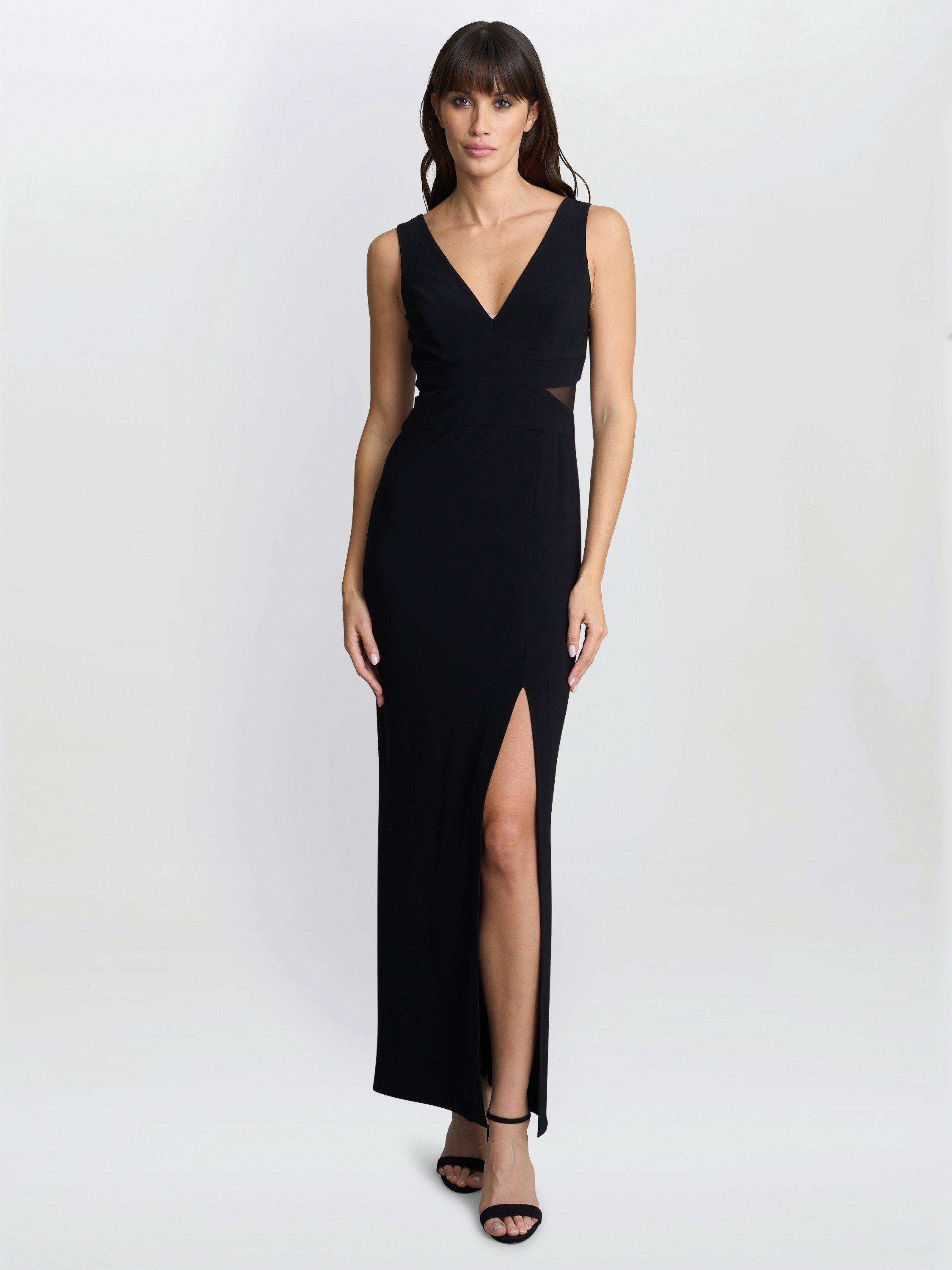 Product image 3 of 6, which shows Gina Bacconi Wendy V-Neck Mesh Panel Maxi Dress, Black, 8