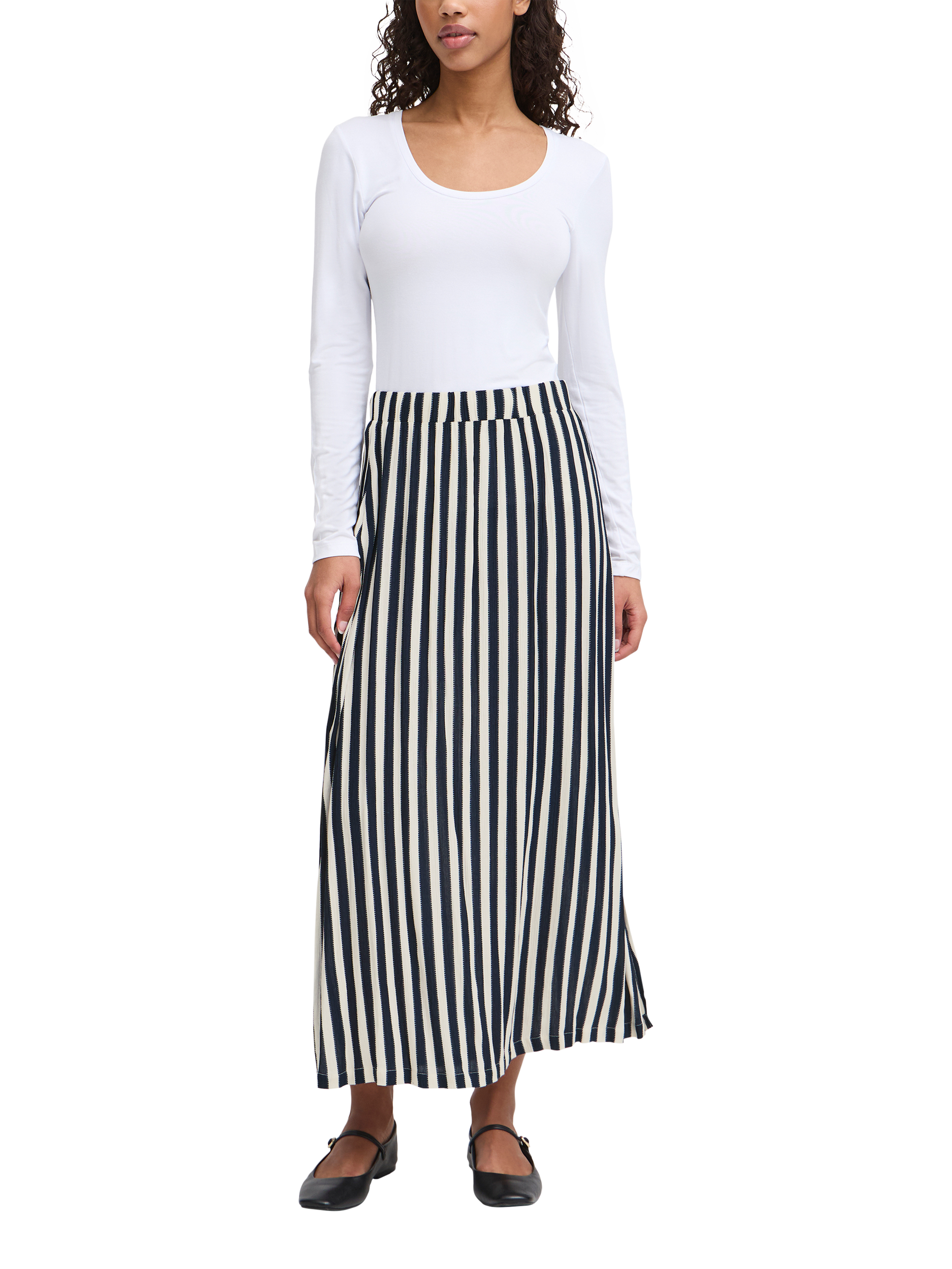 Product image 3 of 7, which shows ICHI Marrakech Stripe High Waist Maxi Skirt, Multi, XS