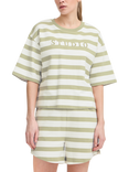 ICHI Ocie Stripe Boxy Fit Short Sleeve Sweatshirt, Green