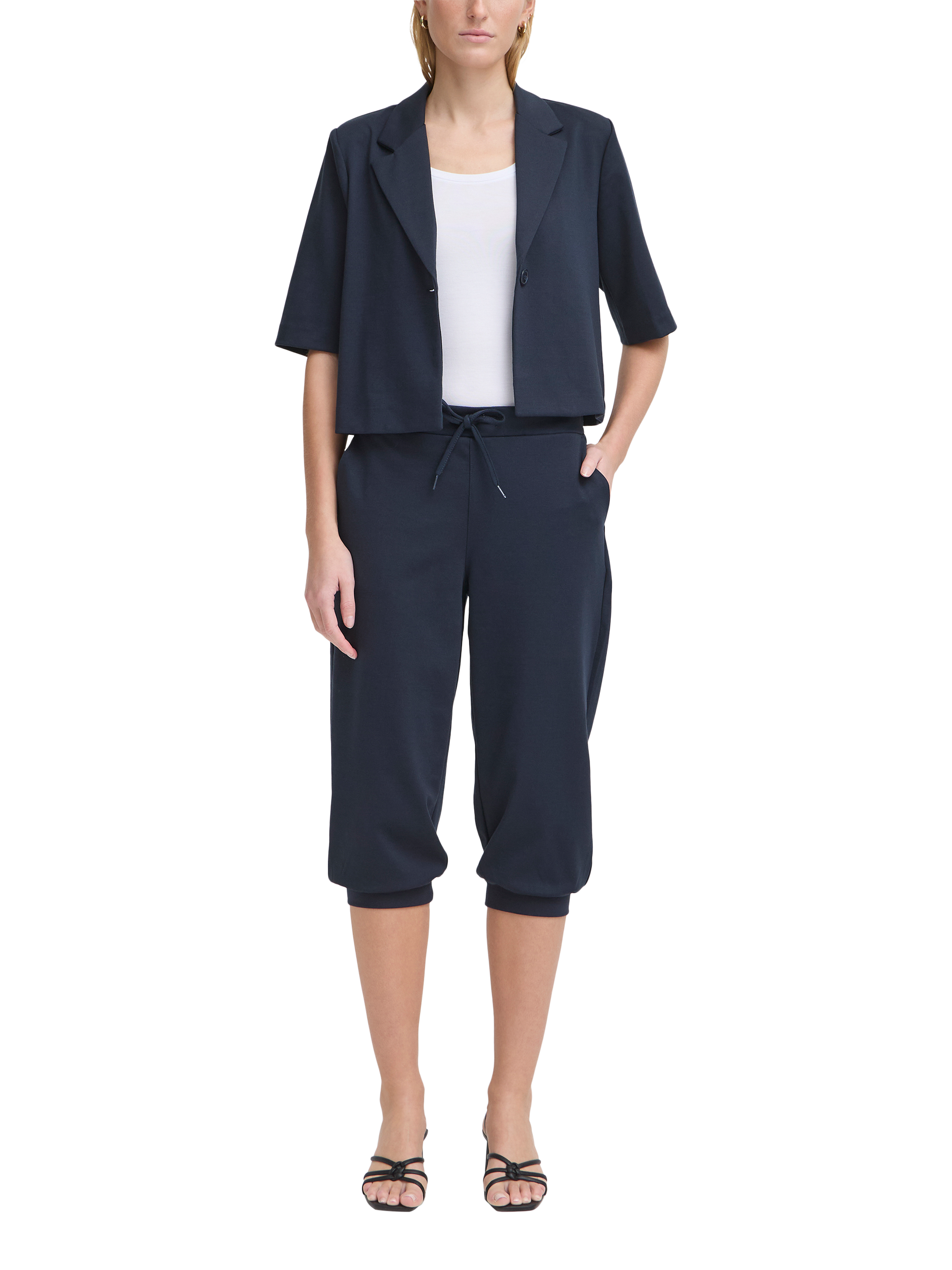 Product image 3 of 7, which shows ICHI Kate Capri Joggers, Total Eclipse, XS