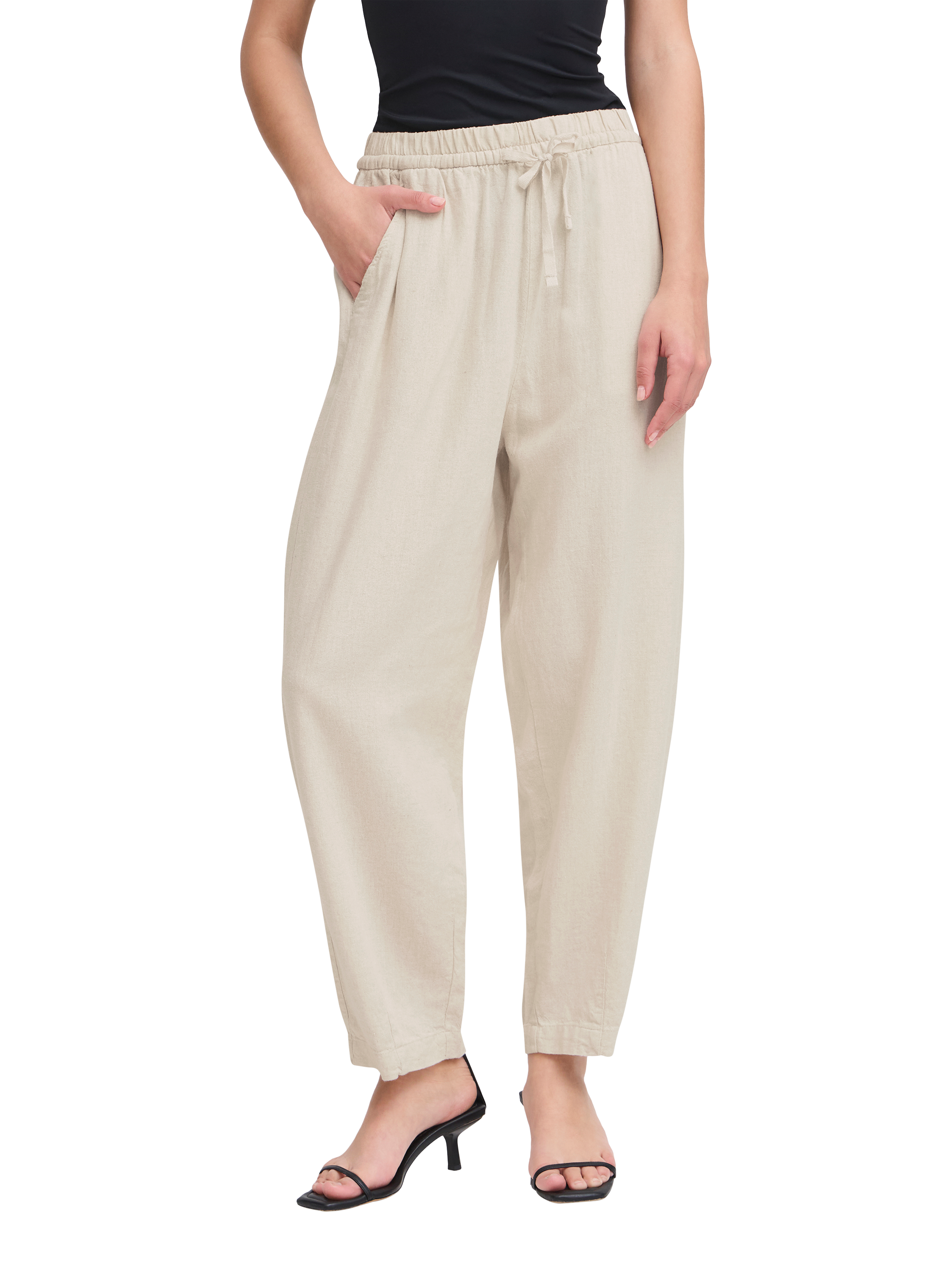 Product image 1 of 7, which shows ICHI Linno Linen Rich Trousers, Natural, 8