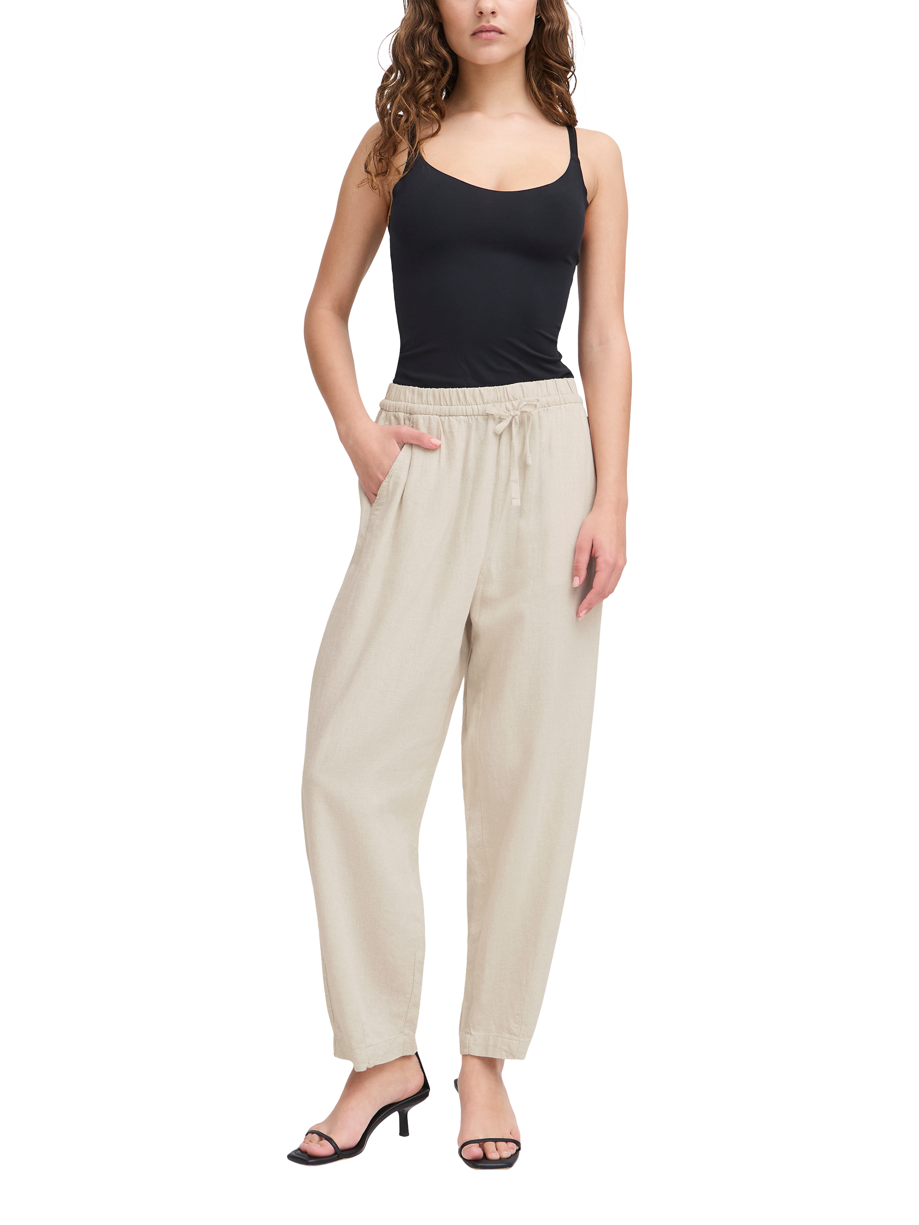 Product image 3 of 7, which shows ICHI Linno Linen Rich Trousers, Natural, 8