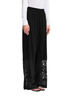 ICHI Marila Stripe Lace Hem Wide Leg Trousers, Black, Black