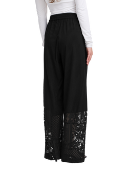 ICHI Marila Stripe Lace Hem Wide Leg Trousers, Black - view 2, Black