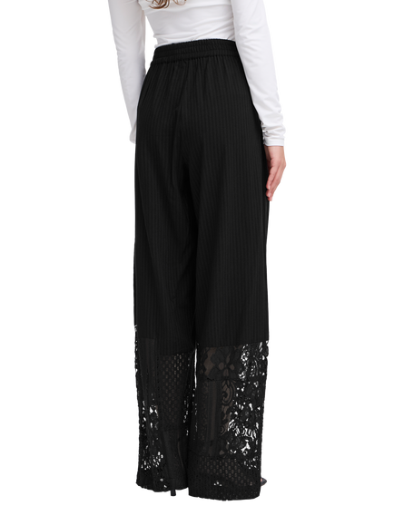 ICHI Marila Stripe Lace Hem Wide Leg Trousers, Black - view 2, Black