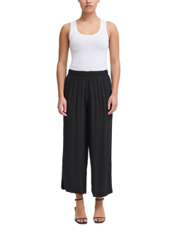 ICHI Marrakech Wide Leg Cropped Trousers, Black, Black