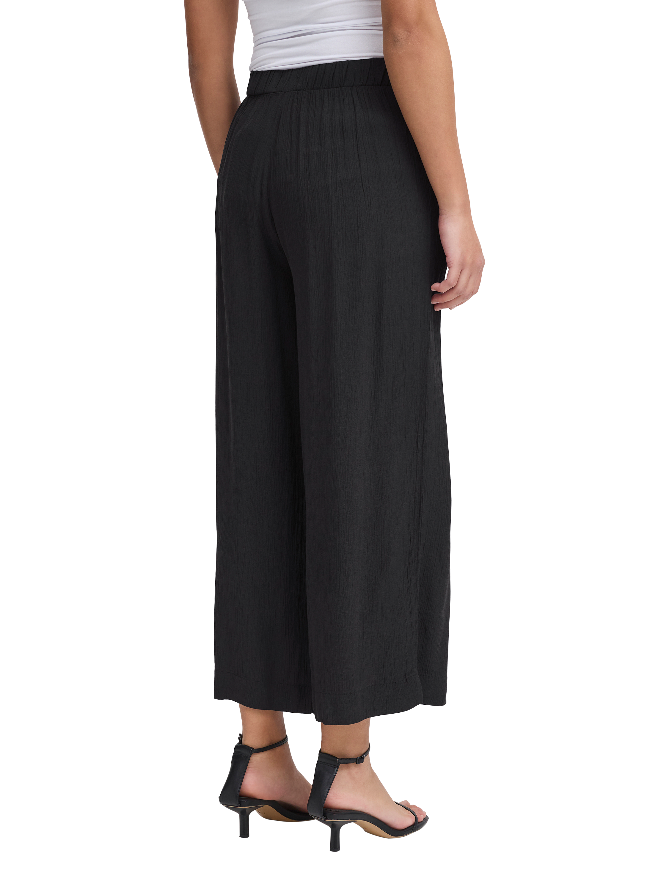 Product image 2 of 7, which shows ICHI Marrakech Wide Leg Cropped Trousers, Black, XS