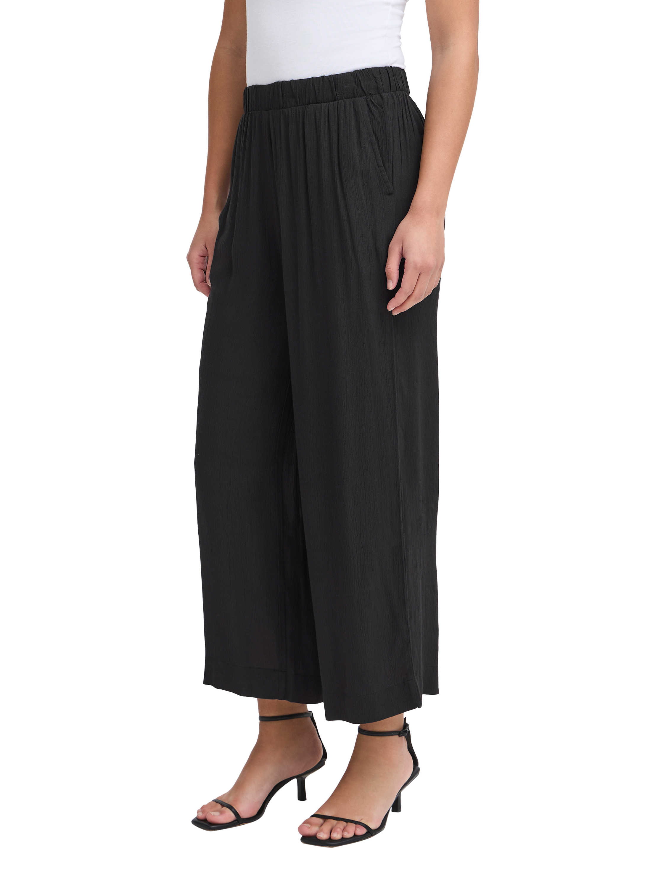 Product image 3 of 7, which shows ICHI Marrakech Wide Leg Cropped Trousers, Black, XS
