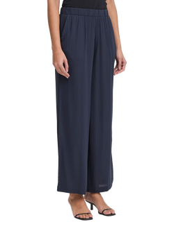 ICHI Marrakech Wide Leg Cropped Trousers, Navy, Navy