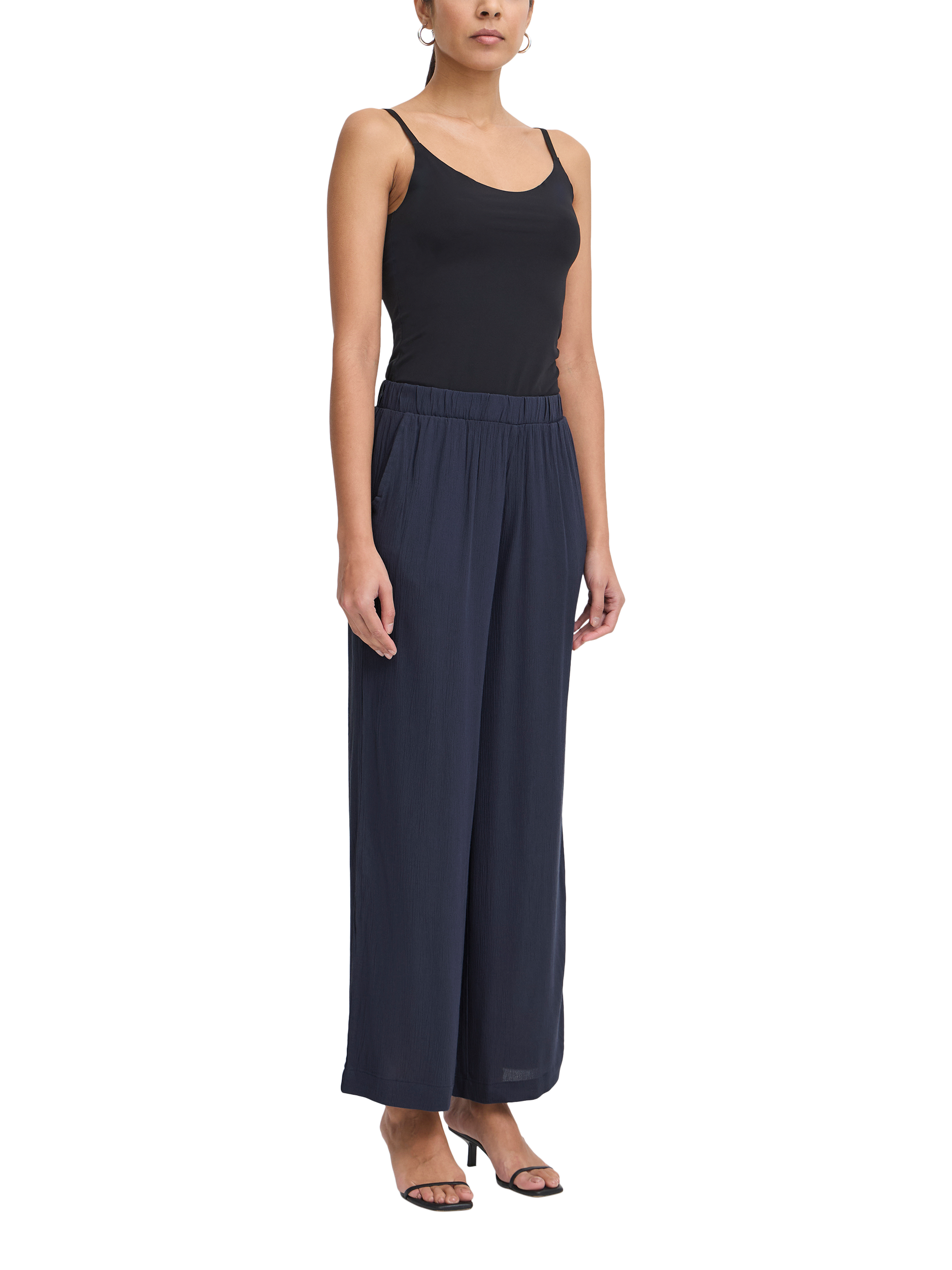Product image 3 of 6, which shows ICHI Marrakech Wide Leg Cropped Trousers, Navy, XS