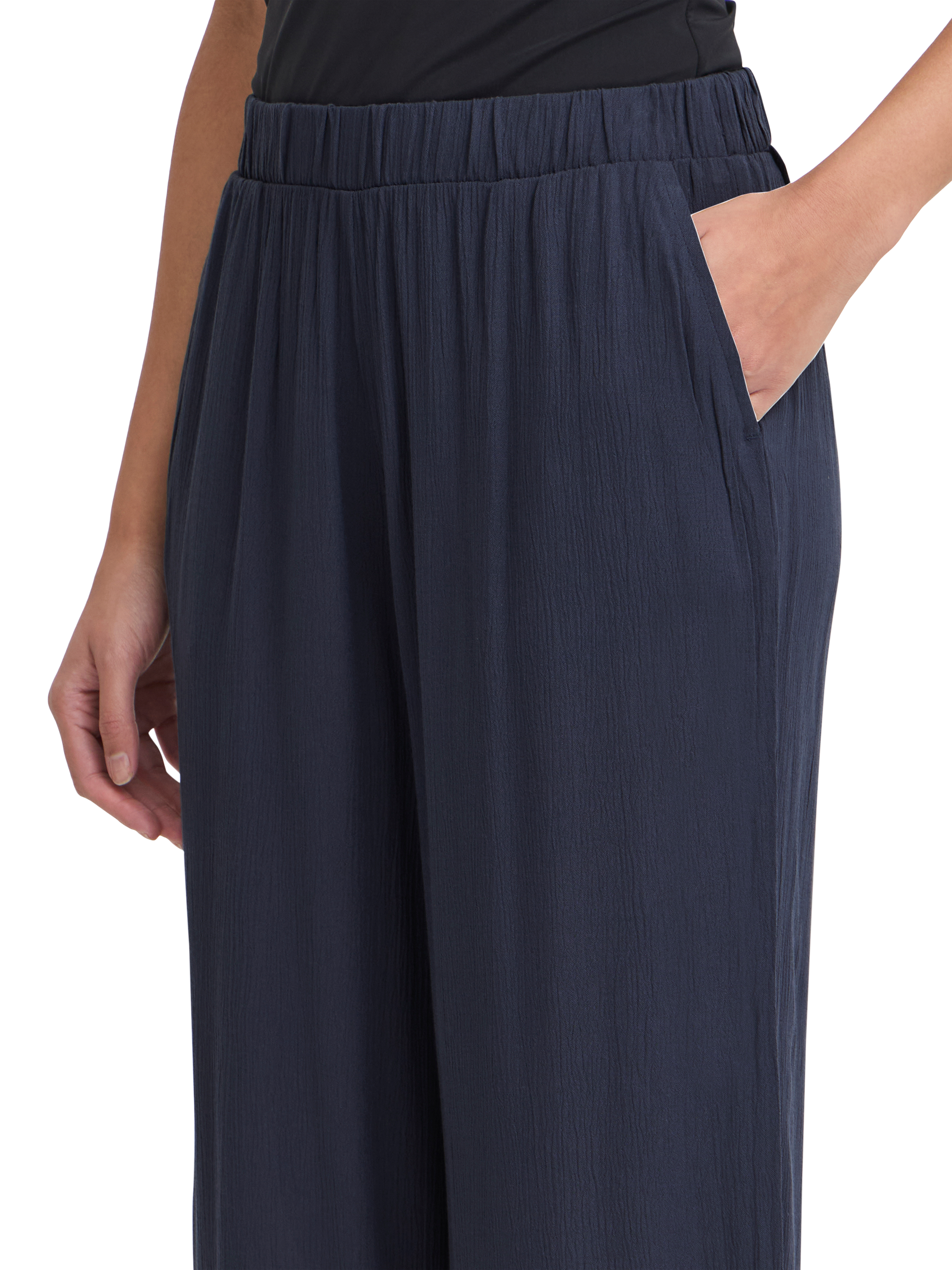 Product image 4 of 6, which shows ICHI Marrakech Wide Leg Cropped Trousers, Navy, XS