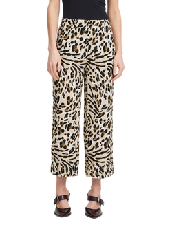 ICHI Marrakech Animal Print Cropped Trousers, Caribou/Multi, Caribou/Multi