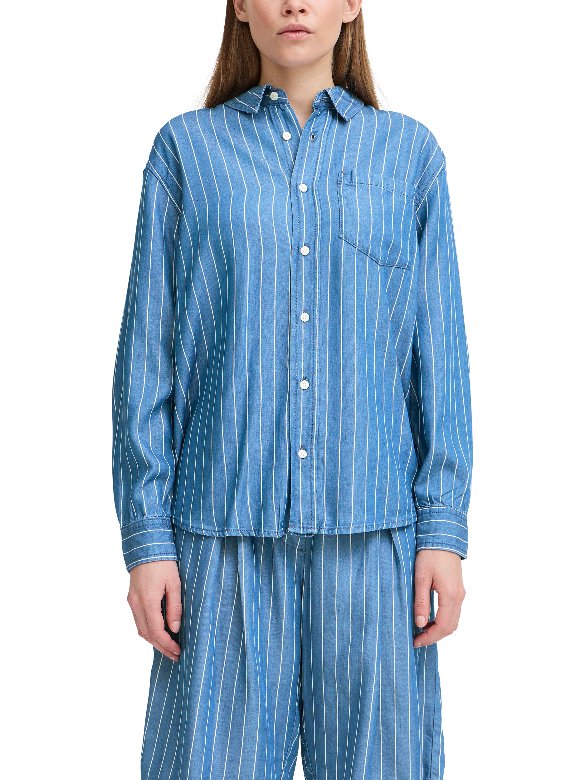 Product image 1 of 7, which shows ICHI Beccos Stripe Shirt, Blue/Multi, 8