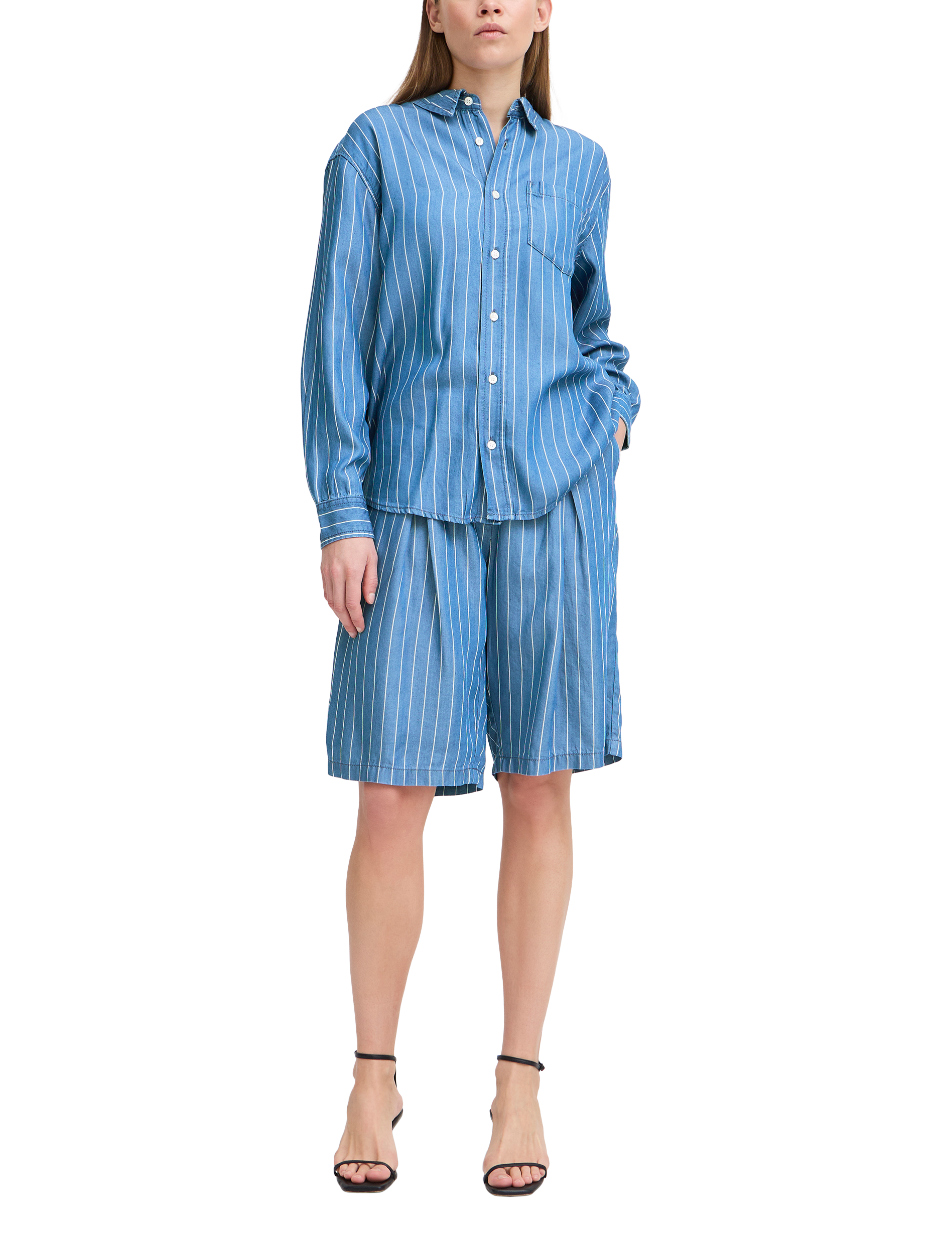 Product image 3 of 7, which shows ICHI Beccos Stripe Shirt, Blue/Multi, 8