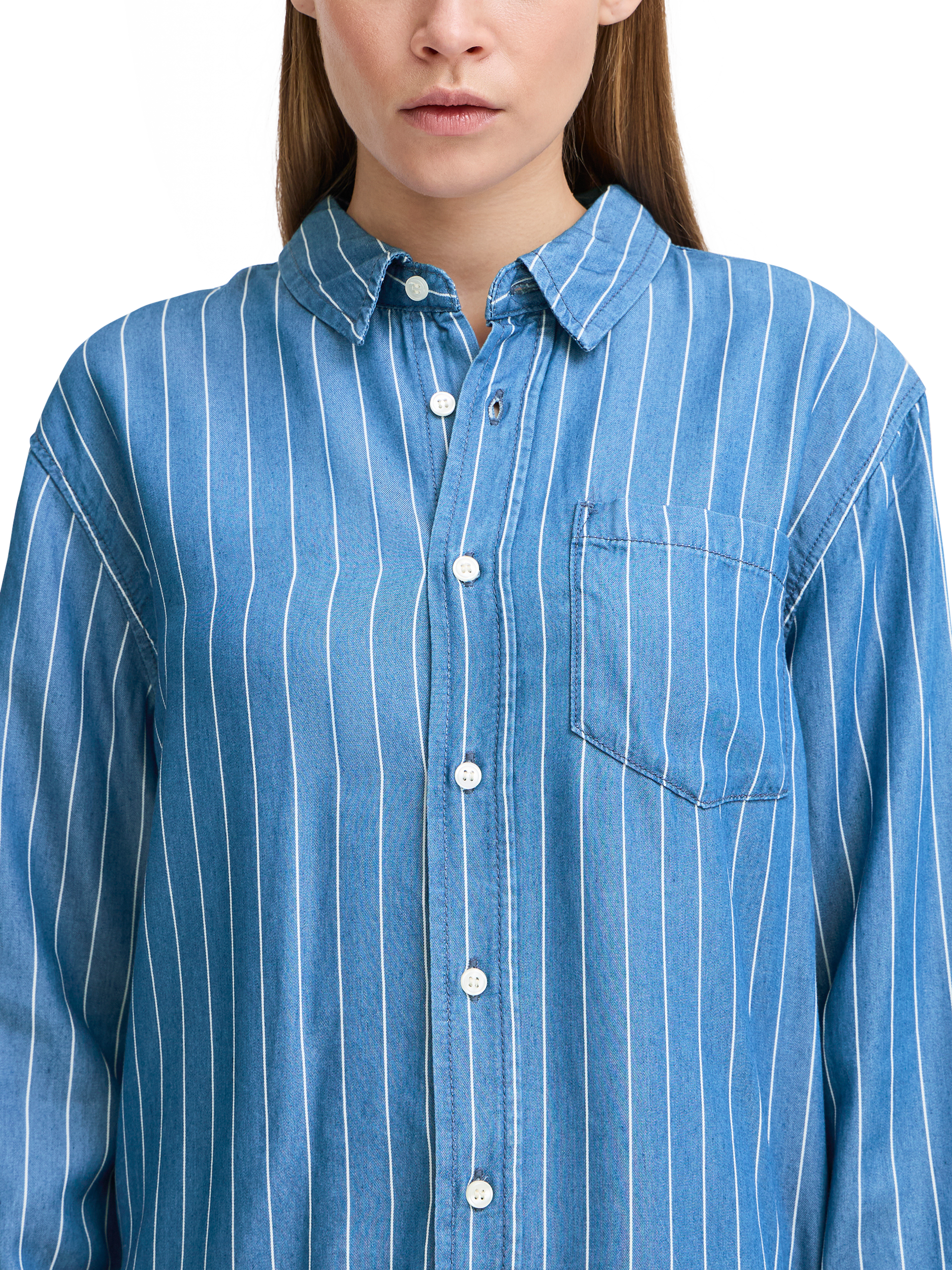 Product image 4 of 7, which shows ICHI Beccos Stripe Shirt, Blue/Multi, 8