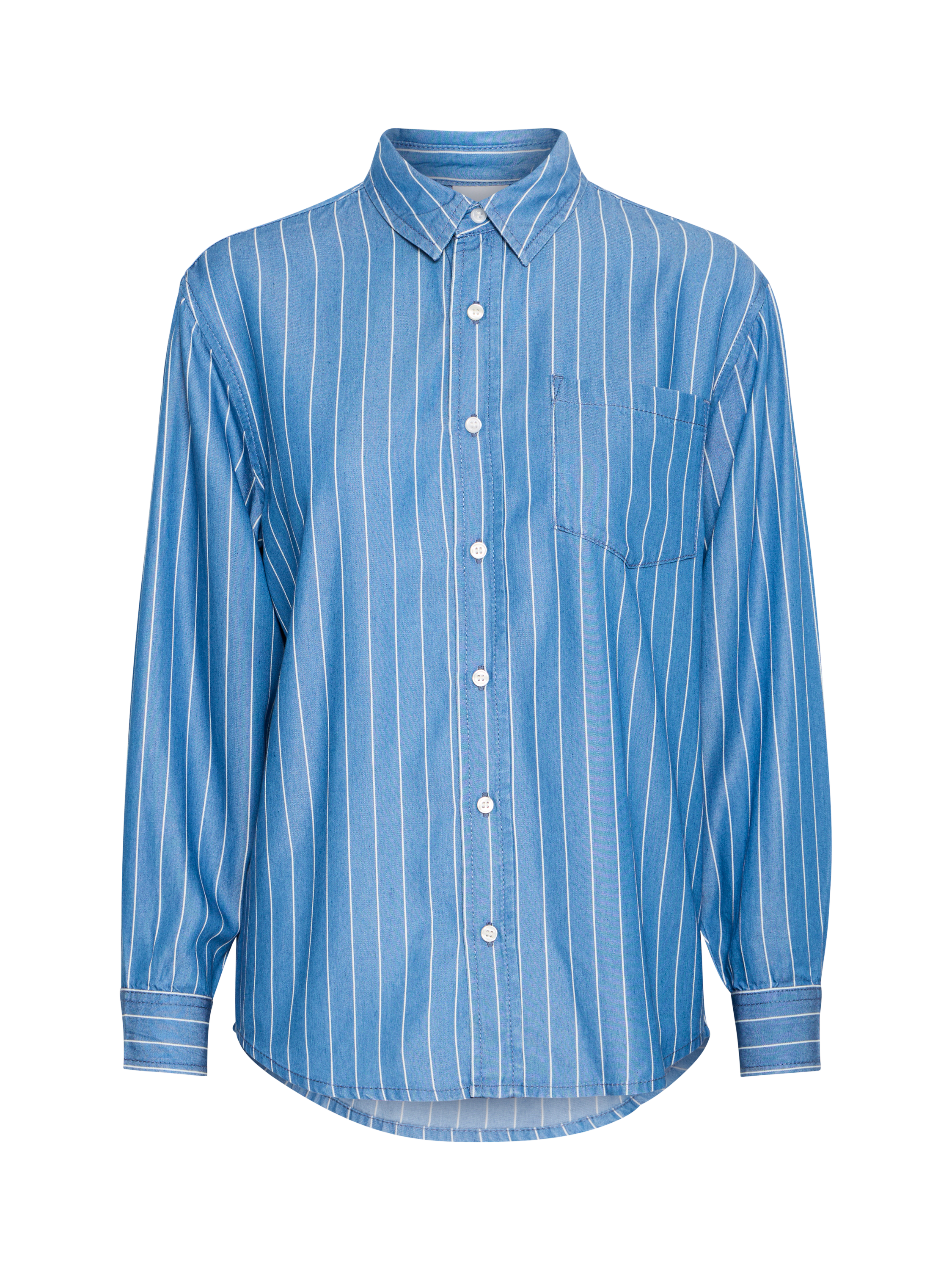 Product image 5 of 7, which shows ICHI Beccos Stripe Shirt, Blue/Multi, 8