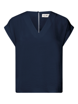 ICHI Crissy Short Sleeved Blouse, Total Eclipse, Total Eclipse