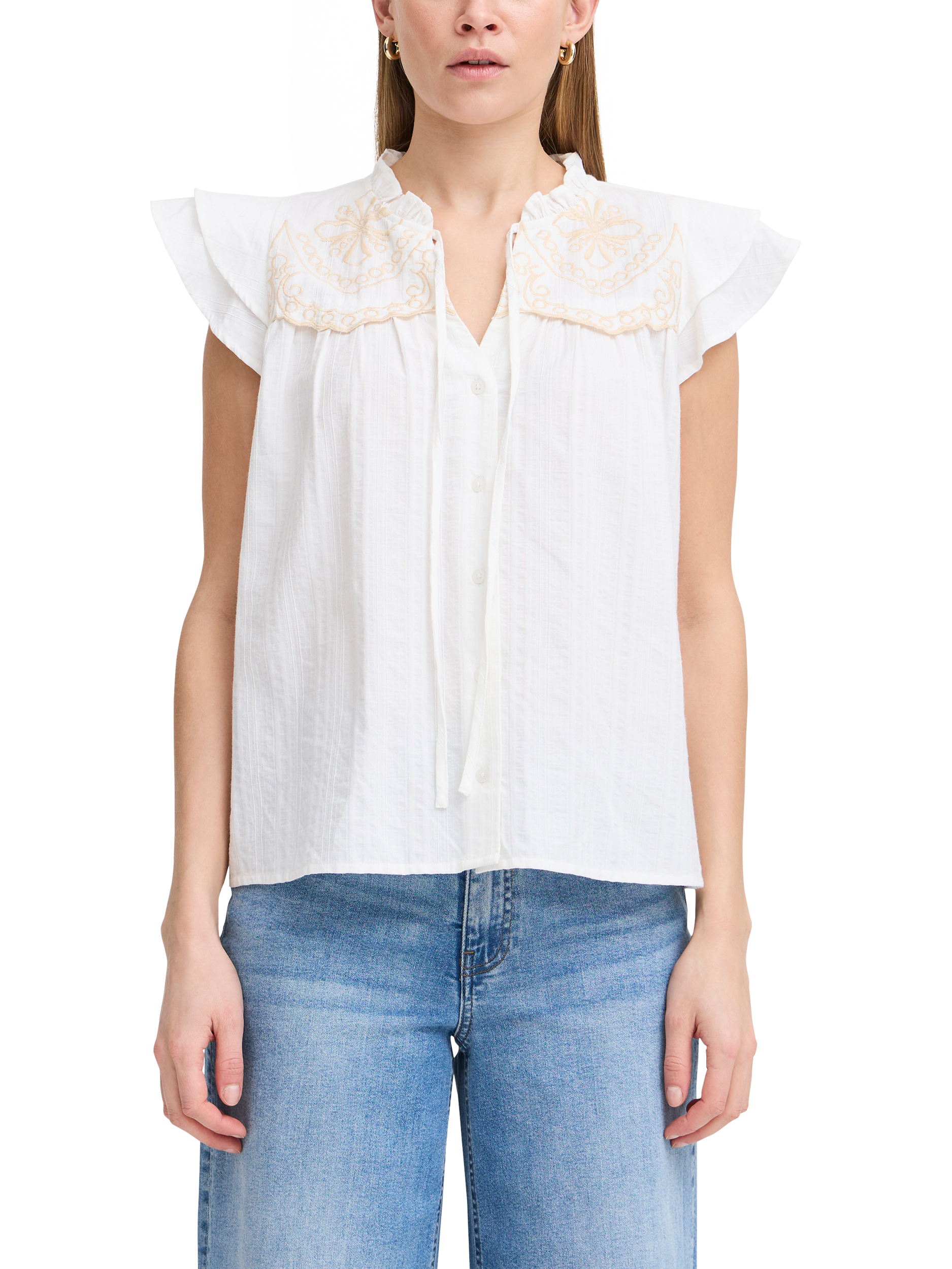 Product image 1 of 4, which shows ICHI Gaelle Embroidered Top, Cloud Dancer, 12