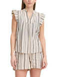 ICHI Josine Stripe Ruffle Sleeve Top, Birch