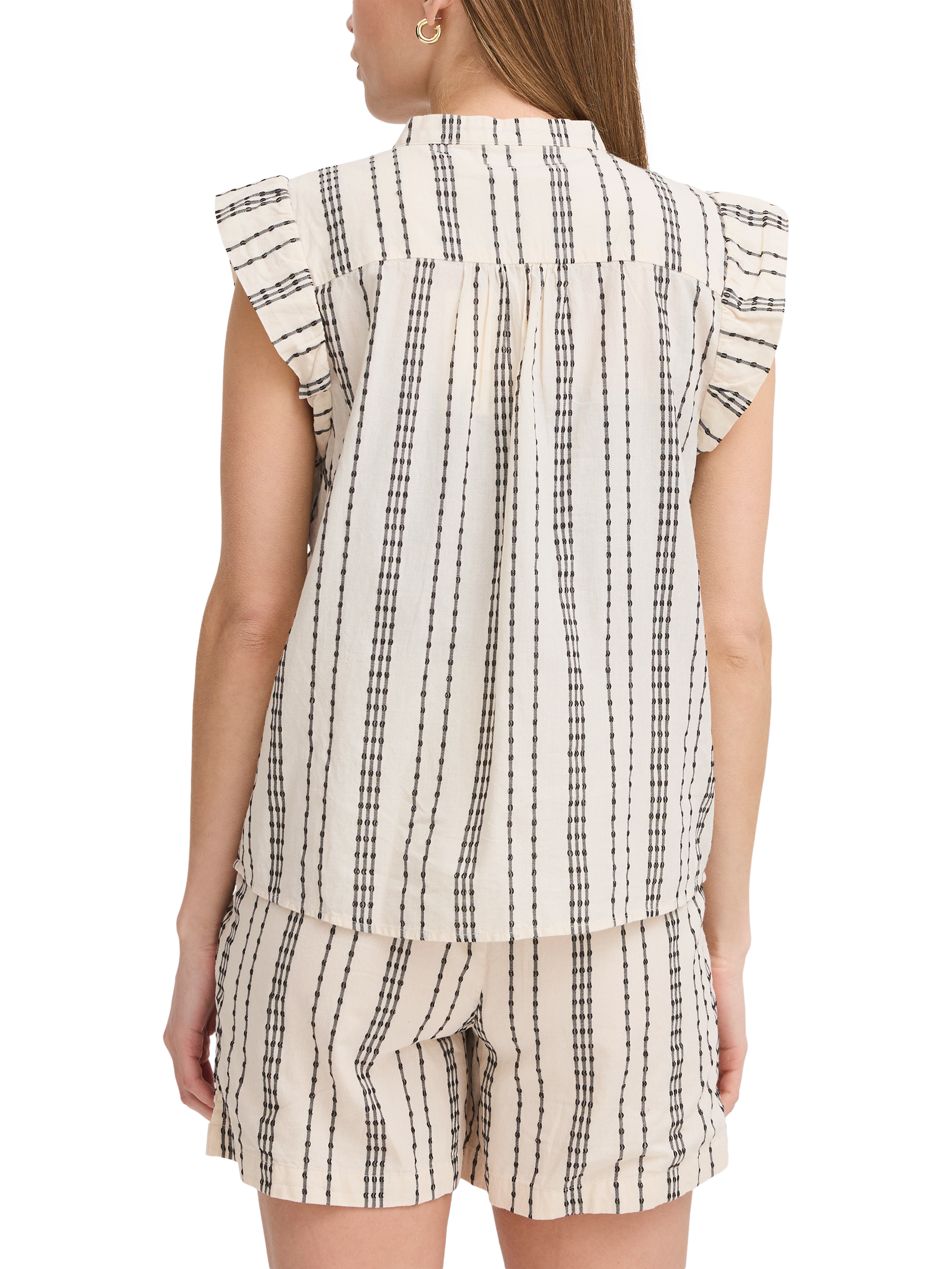 Product image 2 of 7, which shows ICHI Josine Stripe Ruffle Sleeve Top, Birch, 16