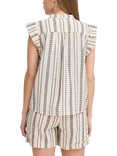 ICHI Josine Stripe Ruffle Sleeve Top, Birch