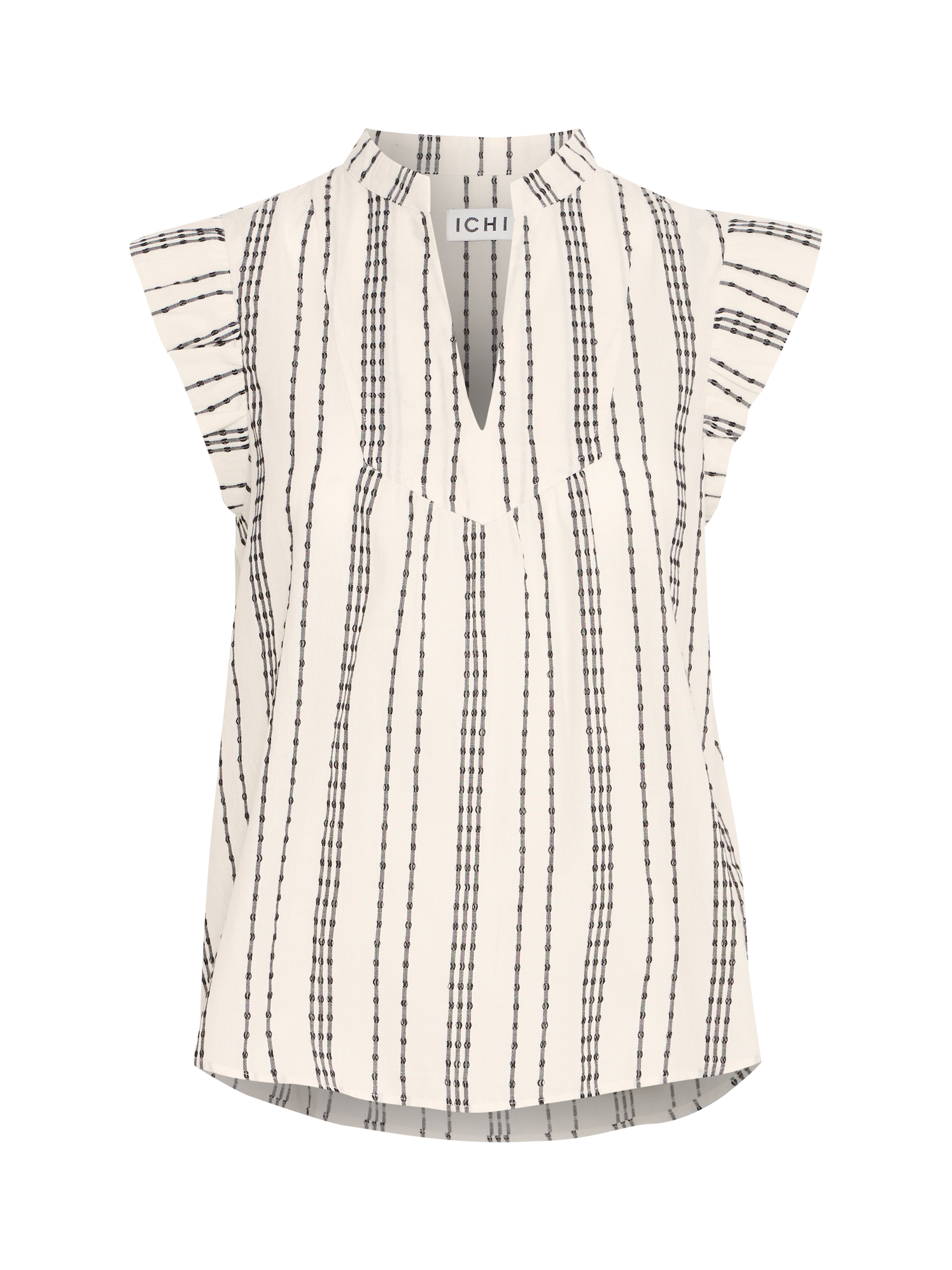 Product image 5 of 7, which shows ICHI Josine Stripe Ruffle Sleeve Top, Birch, 16