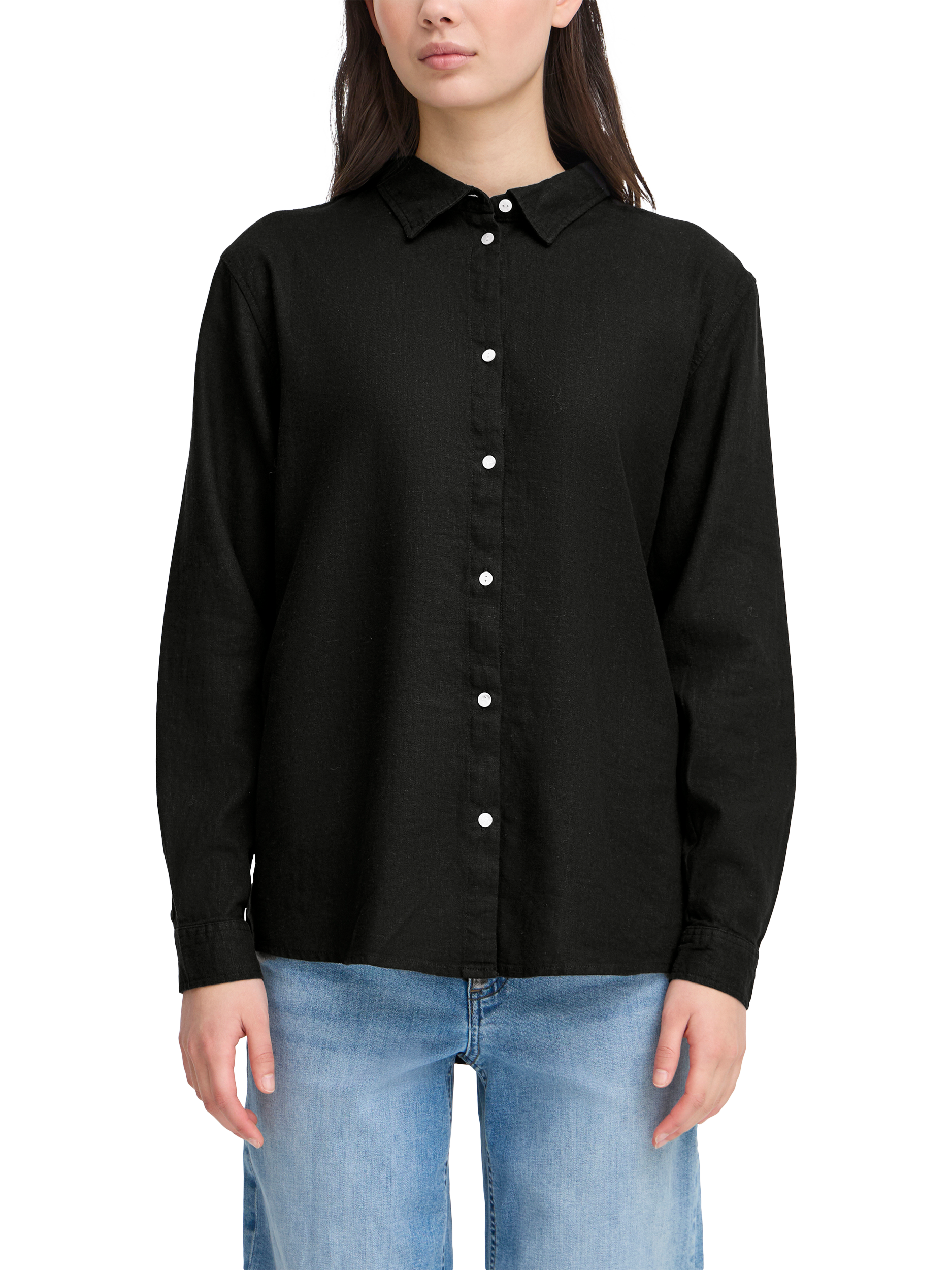 Product image 1 of 3, which shows ICHI Linno Linen Rich Long Sleeve Shirt, Black, 8