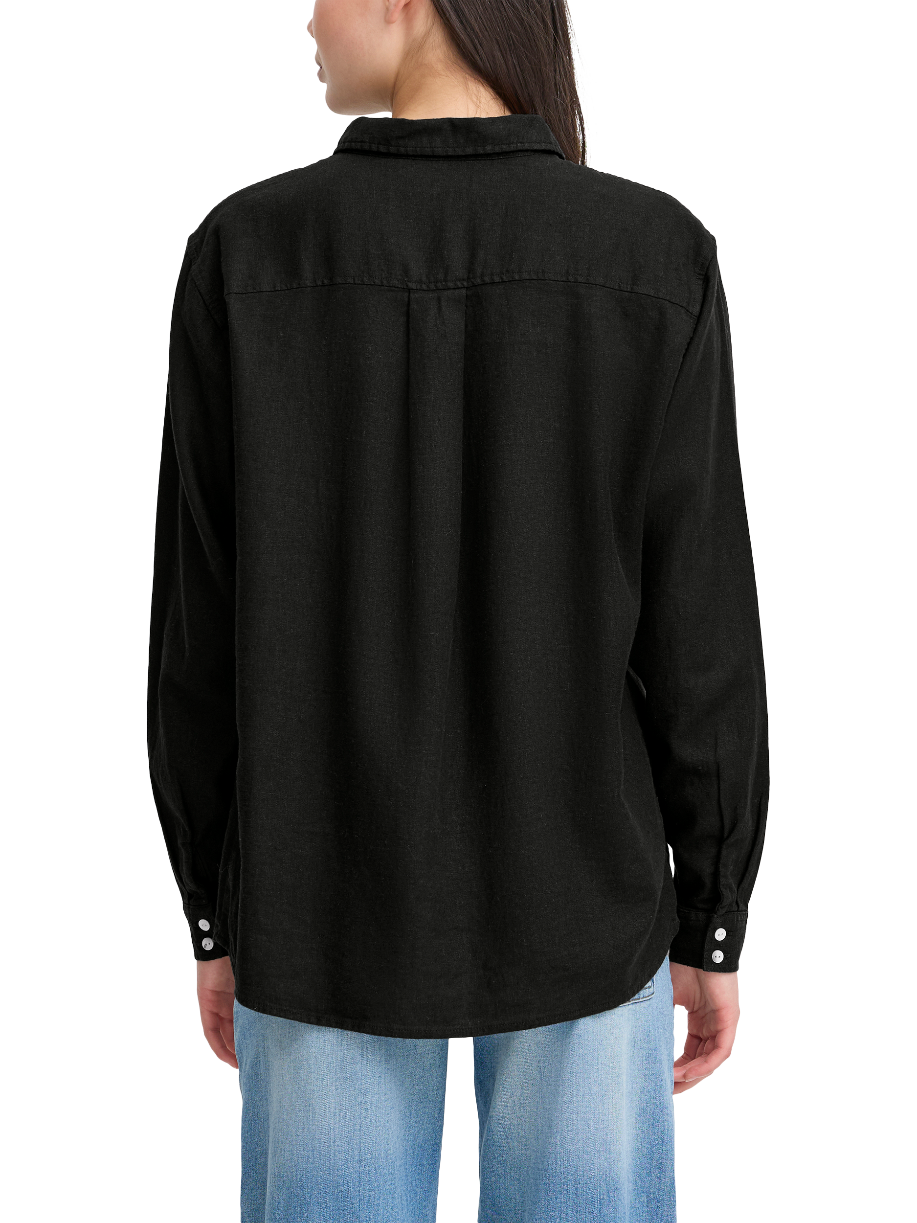 Product image 2 of 3, which shows ICHI Linno Linen Rich Long Sleeve Shirt, Black, 8