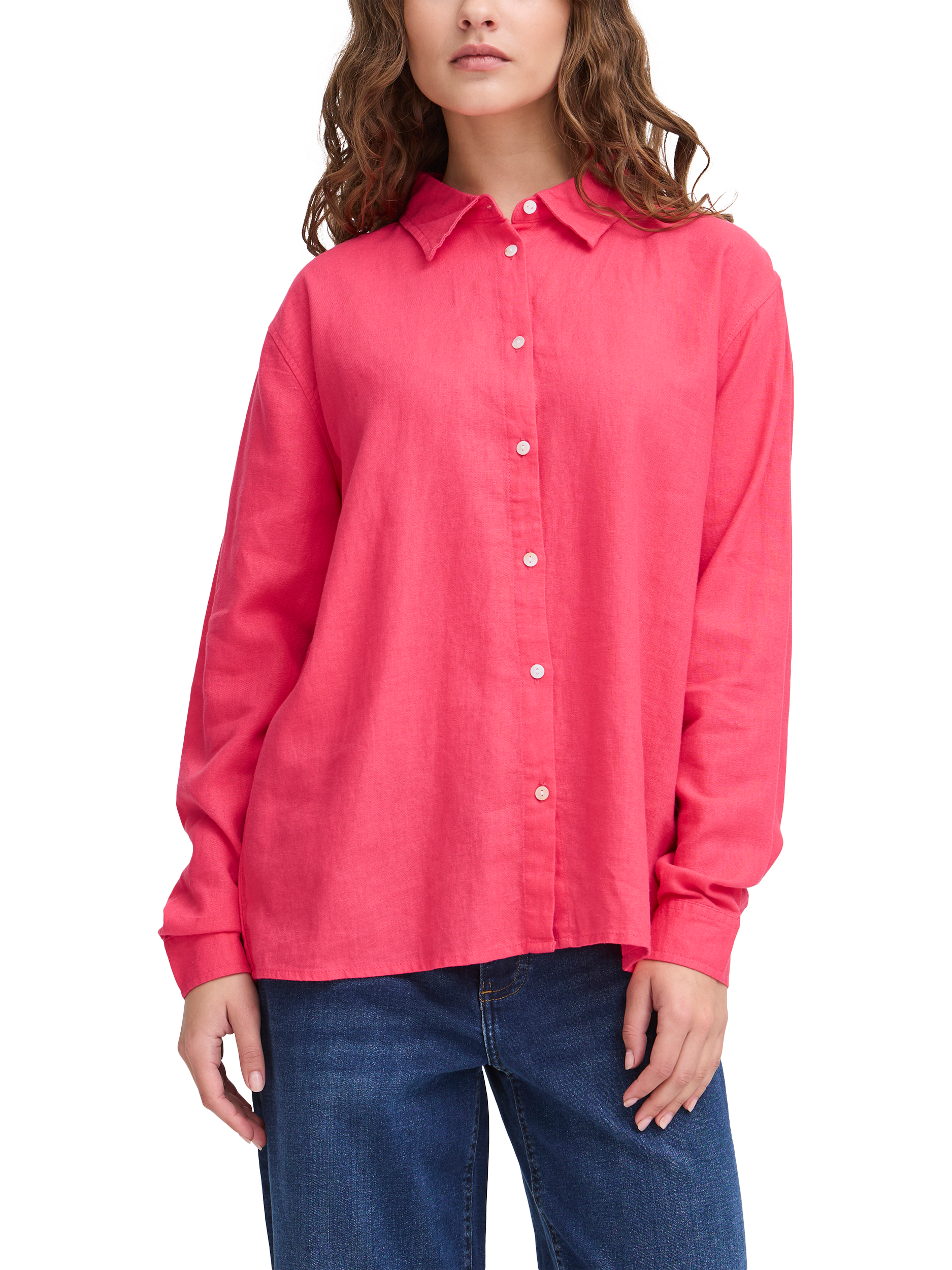 Product image 1 of 7, which shows ICHI Linno Linen Rich Long Sleeve Shirt, Geranium, 10