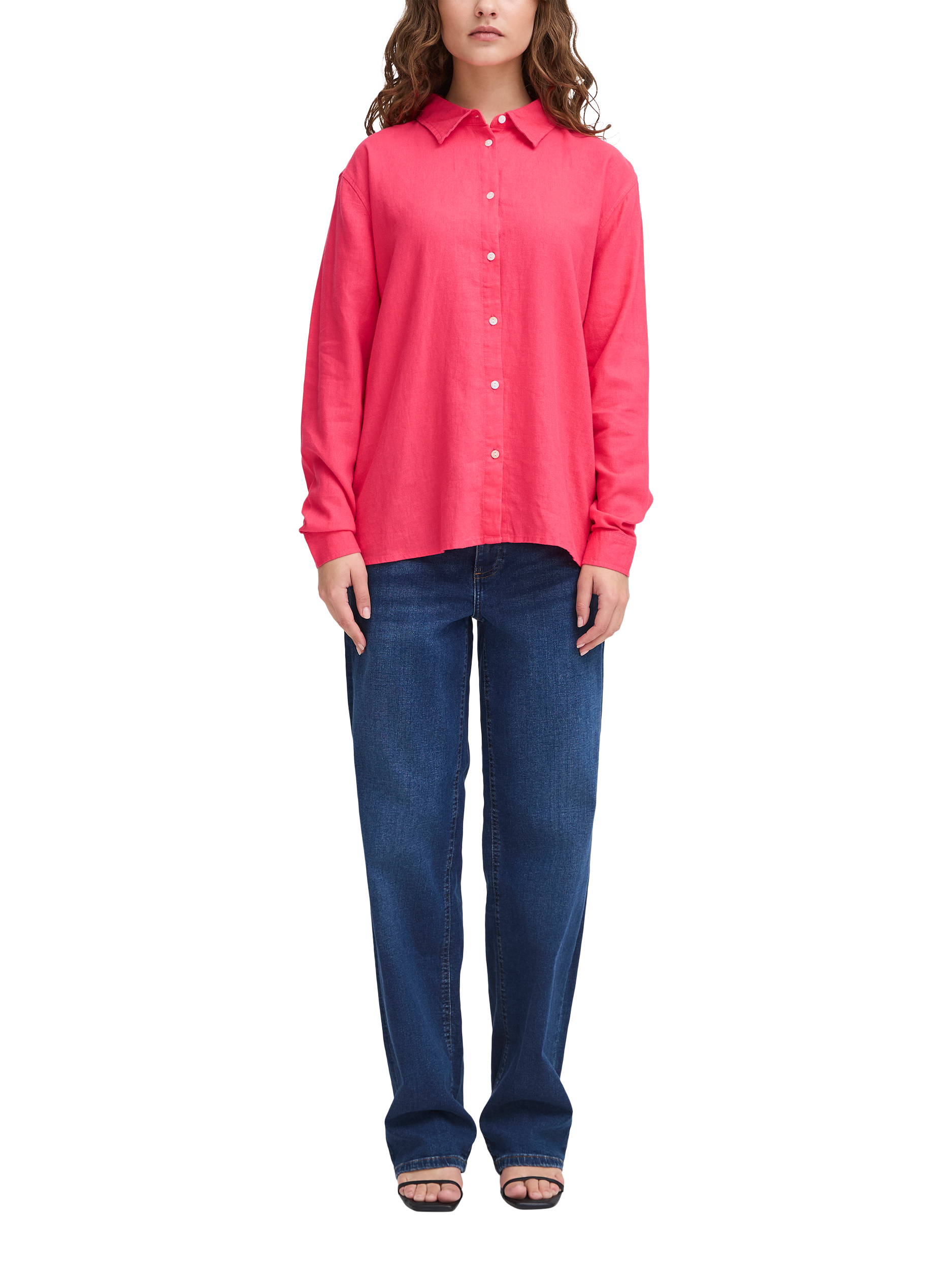Product image 3 of 7, which shows ICHI Linno Linen Rich Long Sleeve Shirt, Geranium, 10