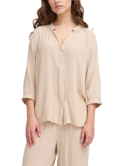 ICHI Marrakech 3/4 Sleeve V-Neck Shirt, Tan, Tan