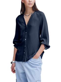 ICHI Marrackech 3/4 Sleeve V-Neck Shirt, Blue, Blue