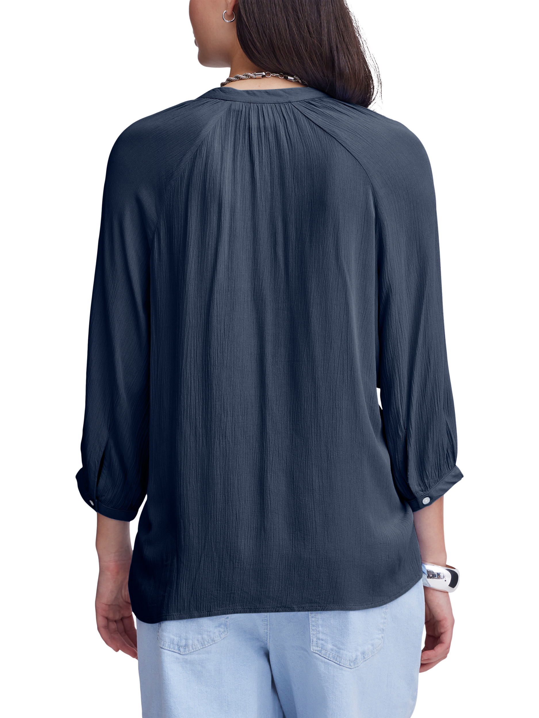 Product image 2 of 7, which shows ICHI Marrackech 3/4 Sleeve V-Neck Shirt, Blue, XS
