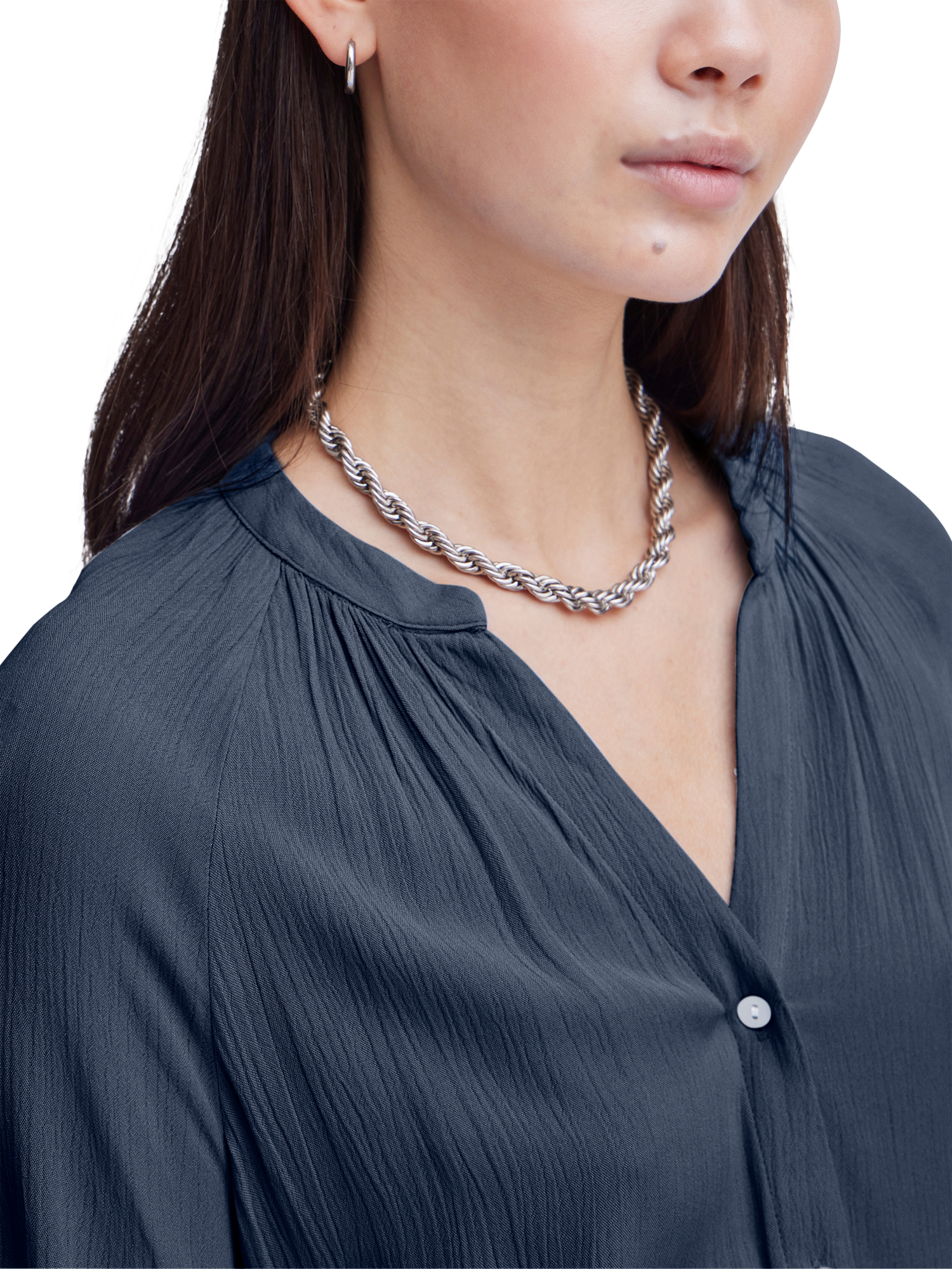 Product image 4 of 7, which shows ICHI Marrackech 3/4 Sleeve V-Neck Shirt, Blue, XS