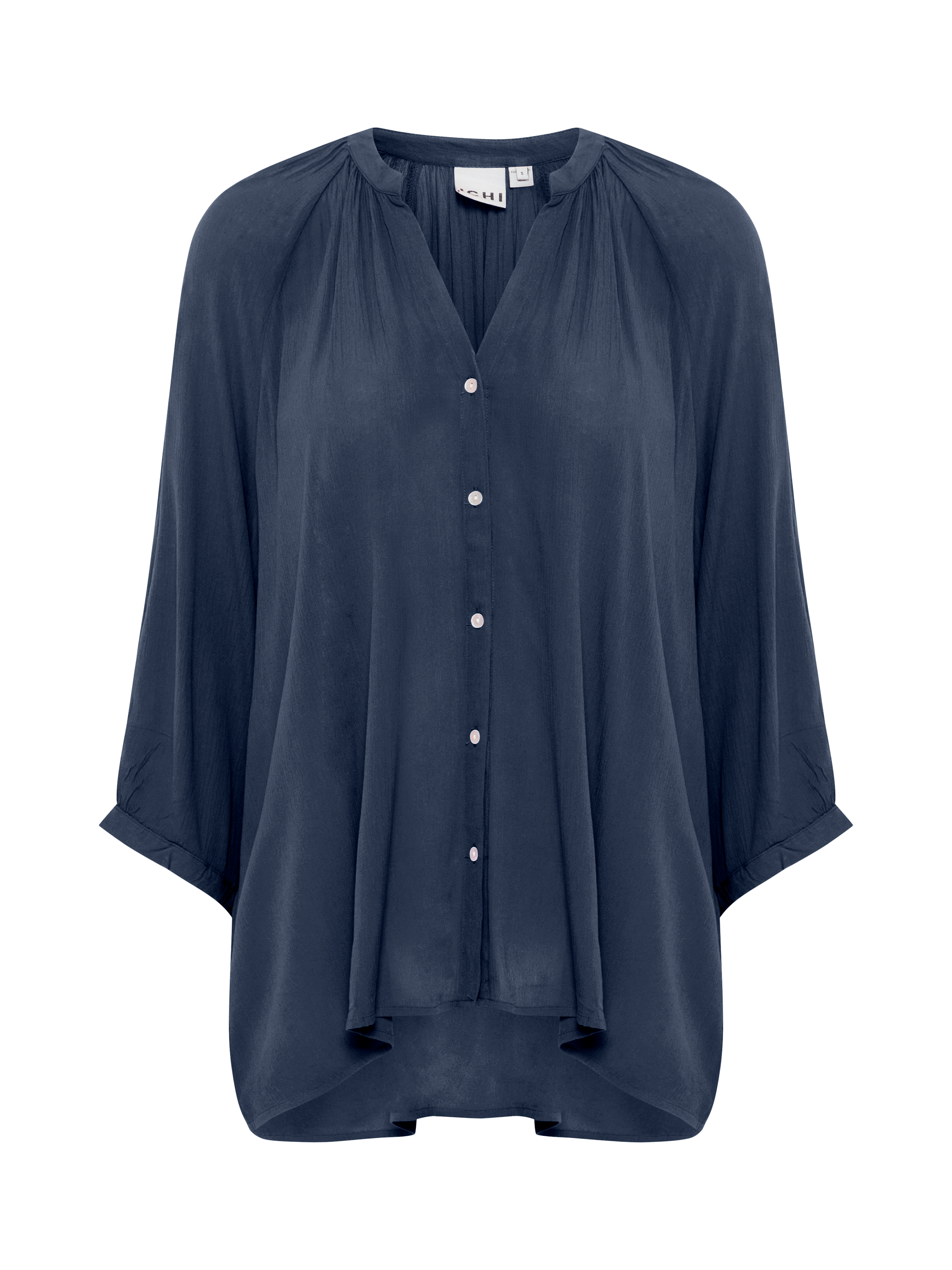 Product image 5 of 7, which shows ICHI Marrackech 3/4 Sleeve V-Neck Shirt, Blue, XS