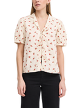ICHI Rosey Woven Cotton Tie Front Shirt, Geranium