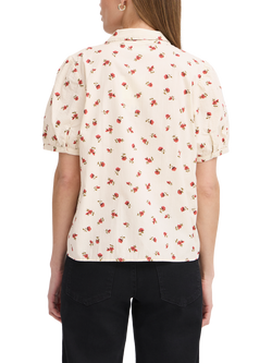 ICHI Rosey Woven Cotton Tie Front Shirt, Geranium - view 2, Geranium