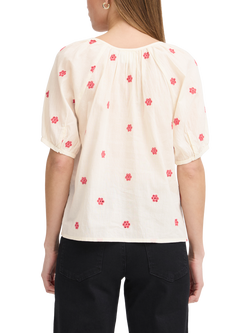 ICHI Vinna Embroidered Cotton Tie Neck Blouse, White - view 2, White